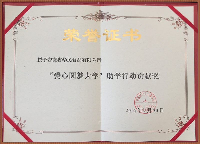 “愛心圓夢大學(xué)”助學(xué)行動貢獻獎